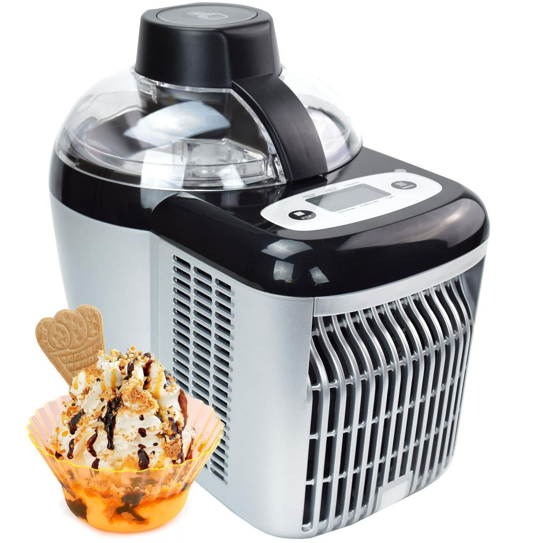 Gino Gelati Selbstkühlende Eismaschine Jalis Speiseeismaschine Eisbereiter, Silber/Schwarz, Edelstah