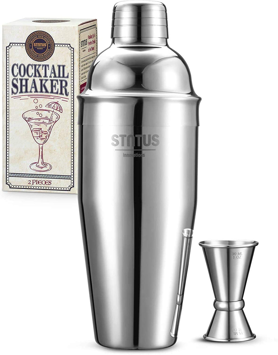 Cocktail Shaker, STNTUS 750ml Cocktailshaker, Bar Zubehör, Cocktail Mixer mit Jigger, Edelstahl, Coc