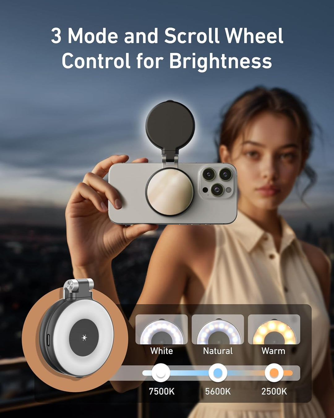 TELESIN C03 Magnetische Selfie-Licht, Handy-Licht kompatibel mit Magsafe, CRI97 360° LED Selfie Ring