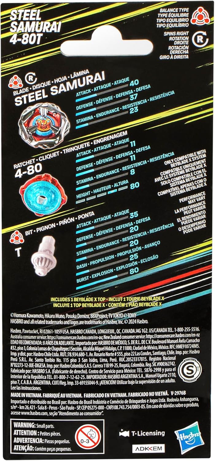 Beyblade X Booster Pack – G0188 – Kreisel Stahl Samurai 4-80T