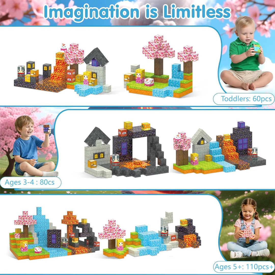 Magnetische Bausteine, 110 Teile Magnetbausteine Kinder Magnetspielzeug, Bauwelt Magnetic Building B