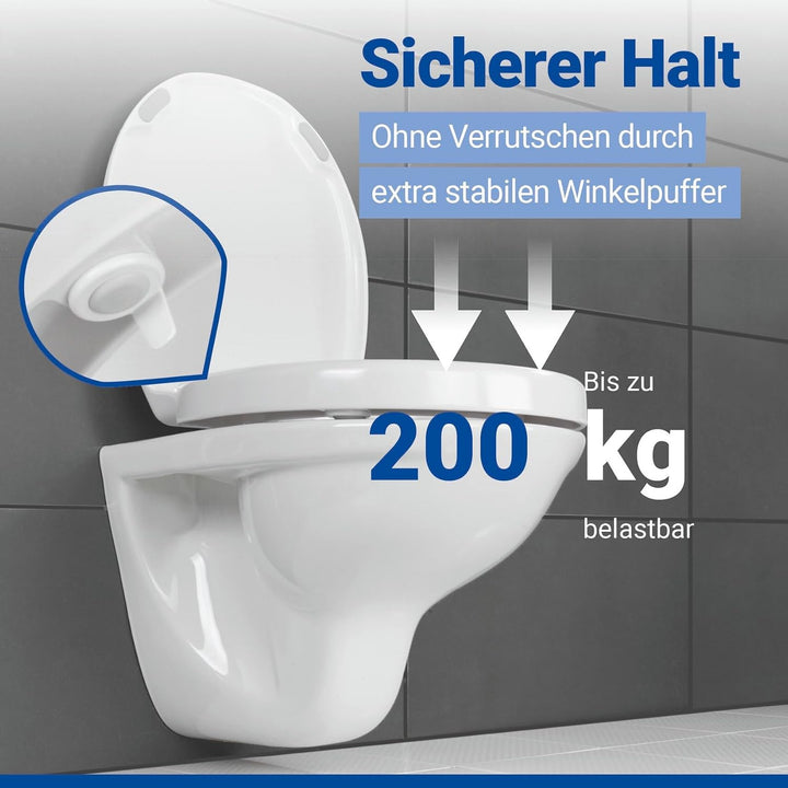 WENKO WC-Sitz Secura Comfort bis 200 kg Tragkraft, Hygiene-Toilettensitz mit 5 cm Sitzflächenerhöhun