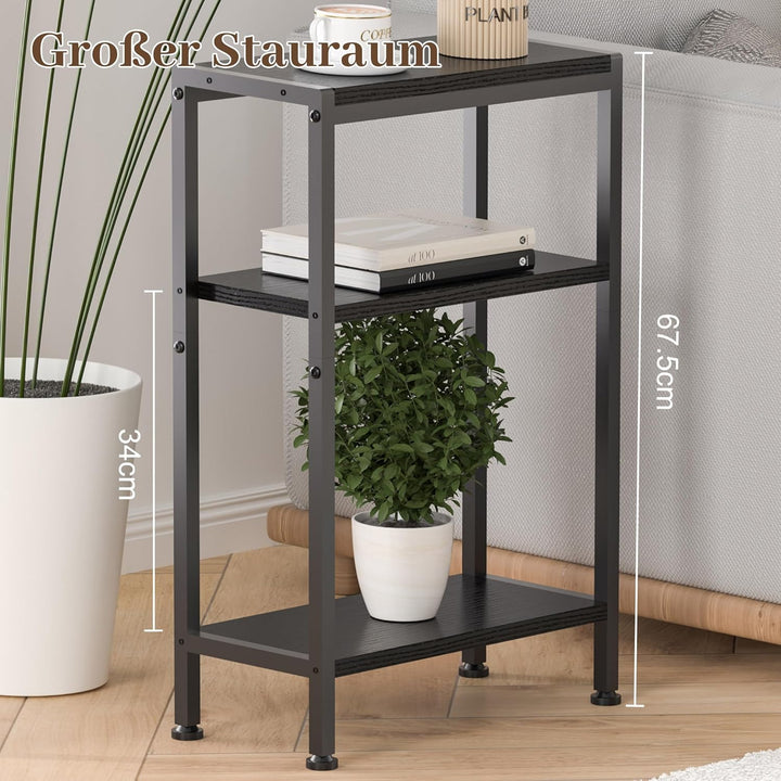 Schmaler Beistelltisch, Nachttisch, 2er Set, Kleiner Tisch, 3 Ablagen Nachttisch Schmal mit Stauraum