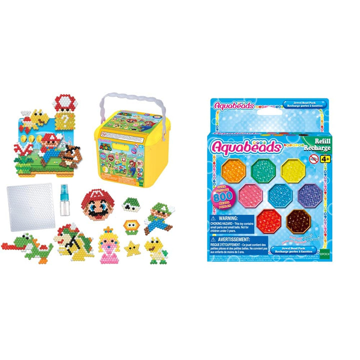 Aquabeads 31774 Kreativ Würfel - Super Mario - Bastelset, grün & 31520 Glitzerperlen - Nachfüllset N