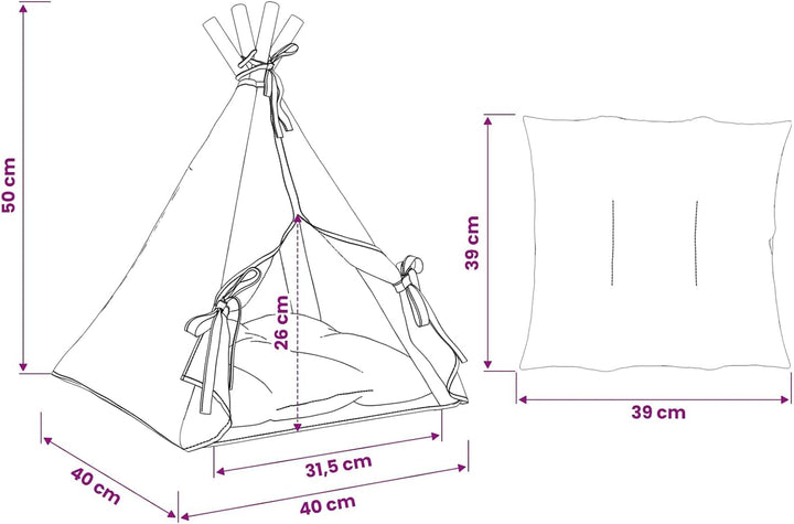 Haustier-Tipi mit Kissen Weiss 40 x 40 x 50 cm Polyester Kiefernholzrahmen Katzenbett Schlafplatz mi