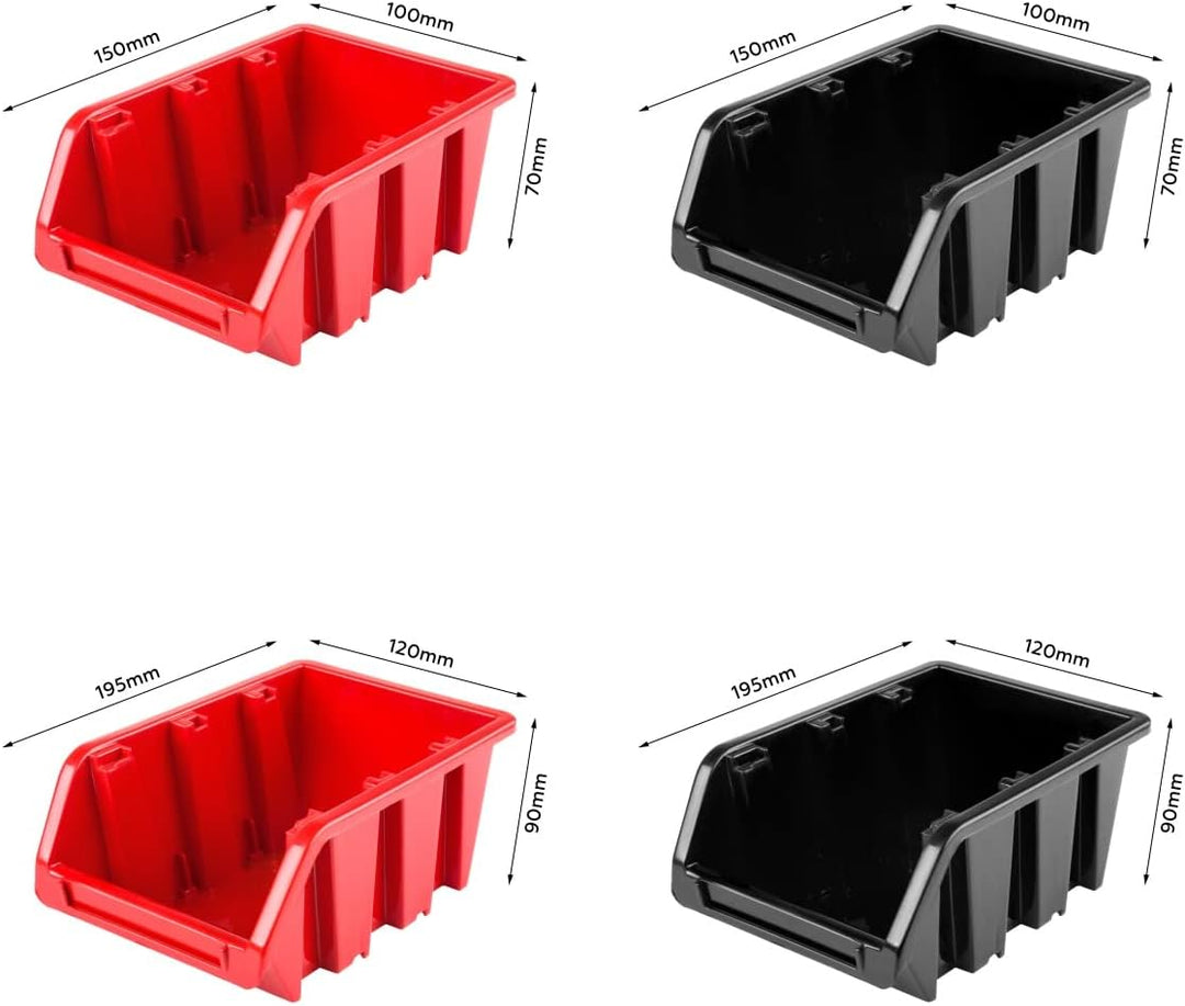 Lagersystem Werkstattregal | 115 x 39 cm | 40 stck. Box | Wandregal mit Stapelboxen - Wandplatten Ex