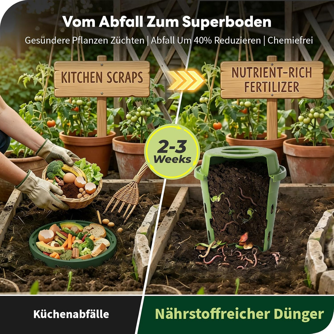 2 Stück 3L Unterirdisch Komposter Garten Kleine mit Deckel,18x19cm | PVC Wurmkomposter mit Belüftung