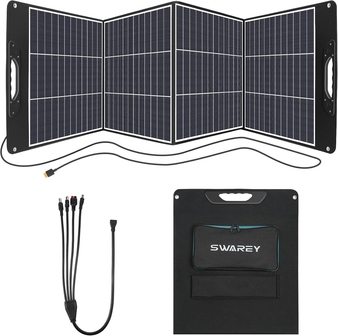 SWAREY Faltbares Solarpanel 200W Tragbar Solarmodul mit 18V DC Ausgang, Typ-C PD 18W, USB QC 3.0, ET