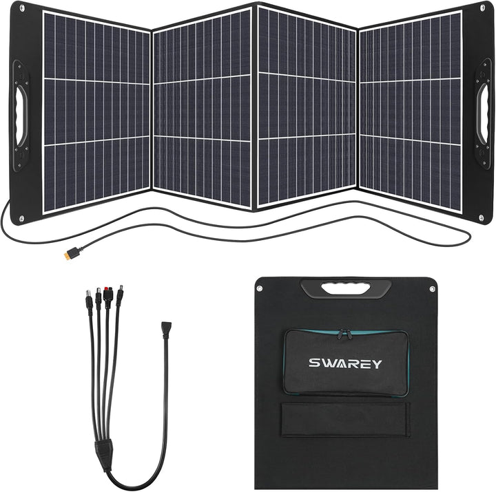 SWAREY Faltbares Solarpanel 200W Tragbar Solarmodul mit 18V DC Ausgang, Typ-C PD 18W, USB QC 3.0, ET