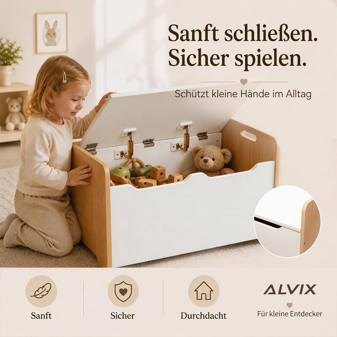 ALVIX Spielzeugtruhe Kinderbank mit Stauraum, Spielzeug Aufbewahrung | Spielzeugkiste mit Soft-Close