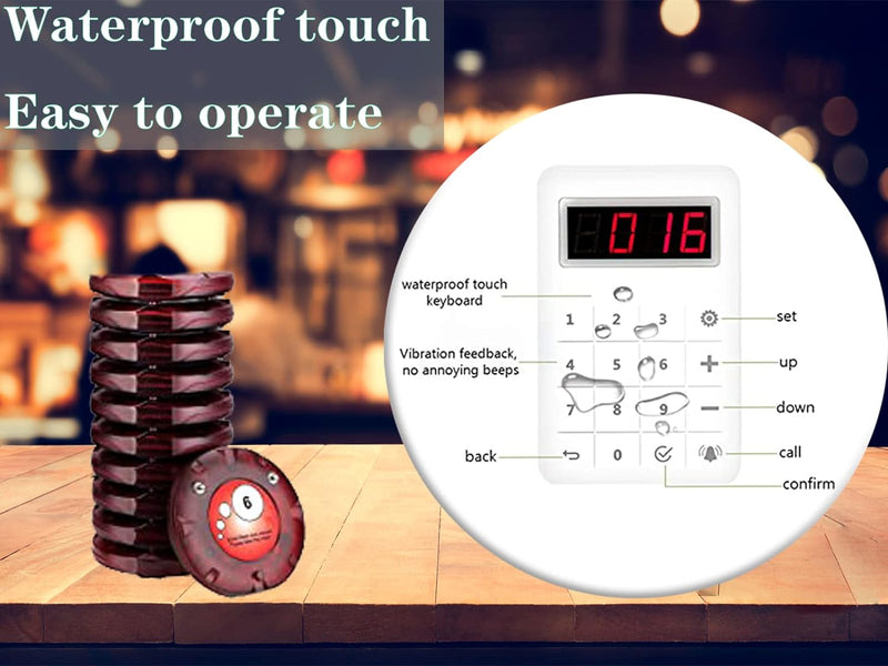 Retekess TD158 Pager System Restaurant, Pager Pieper, Touch Screen Ladeanzeige, 10 Pagers, 998 Kanäl