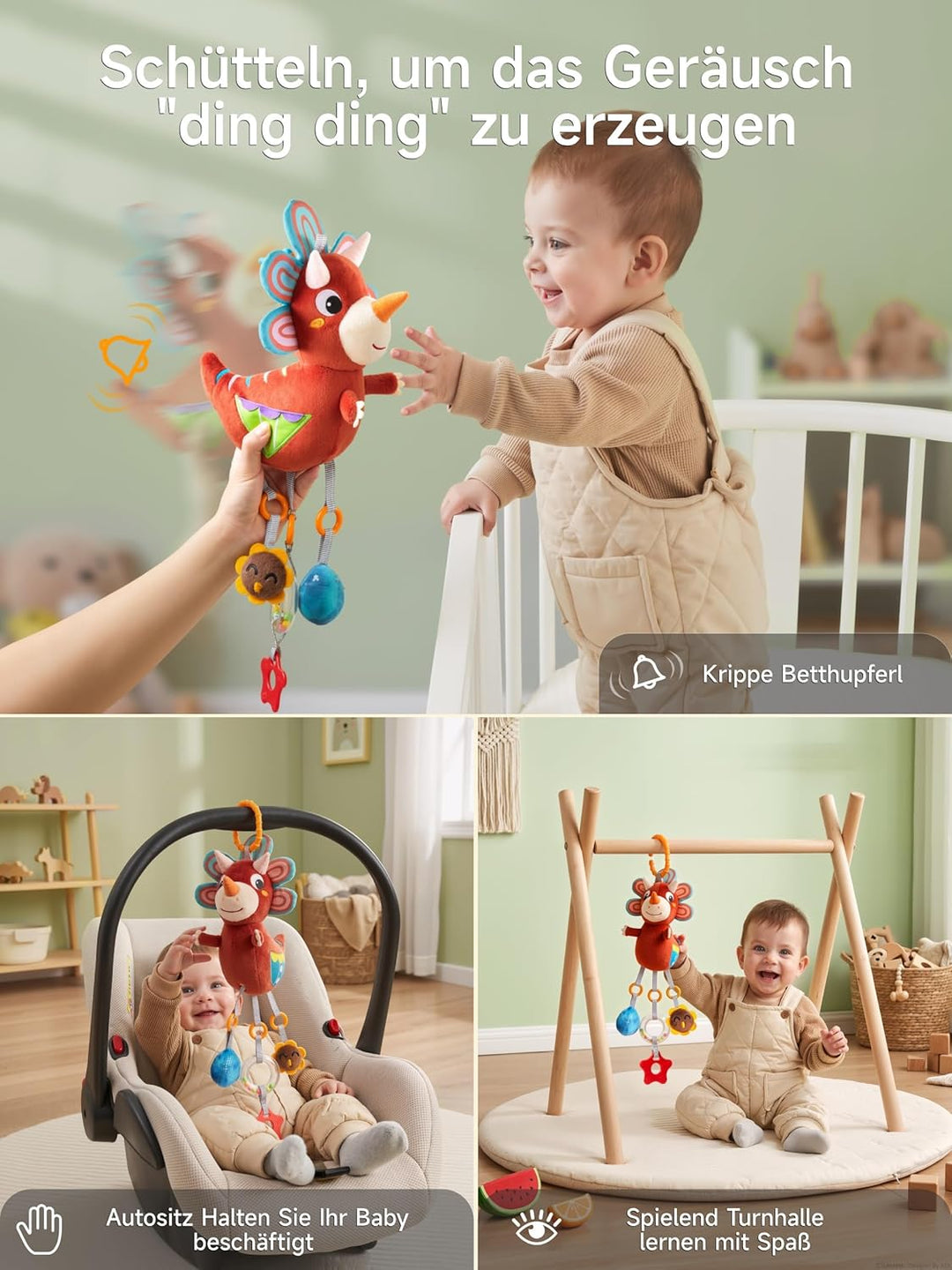 TUMAMA KIDS Baby Kinderwagen Spielzeug ab 0 2 3 4 6 8 9 12 Monate, Dinosaurier Spielbogen Anhänger G