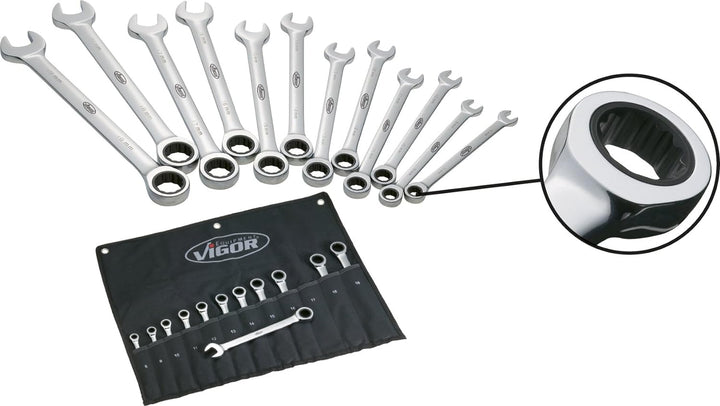 Vigor Ratschen-Ring-Maul-Schlüssel-Satz, 12-teilig, V1031
