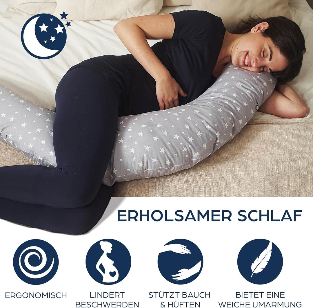 Niimo XXL Schwangerschaftskissen & Stillkissen - Seitenschläferkissen mit Bezug aus 100% Baumwolle,
