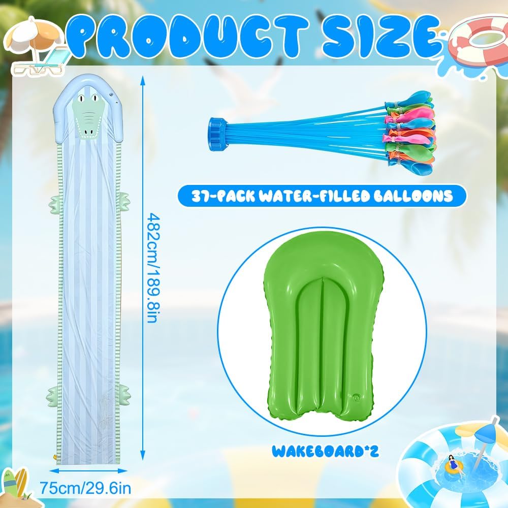 Wasserrutsche Garten für Kinder, 482 x 75cm Doppelte Wasserrutsche Garten mit 2 Bodyboards, Aufblasb