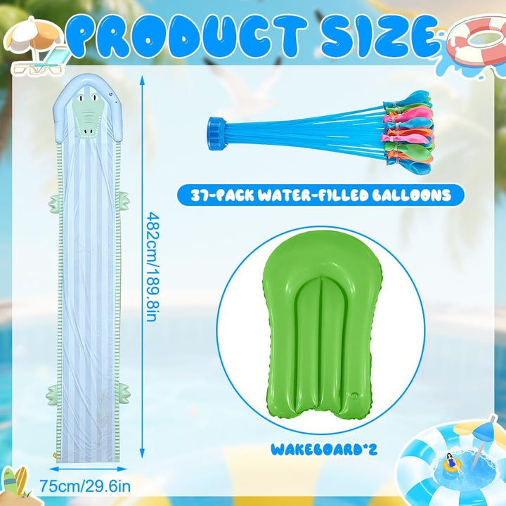 Wasserrutsche Garten für Kinder, 482 x 75cm Doppelte Wasserrutsche Garten mit 2 Bodyboards, Aufblasb