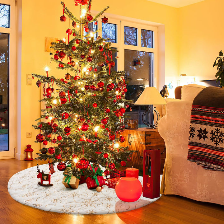 Dremisland Weihnachtsbaum Röcke Grosse Weiss & Golden Plüsch Weihnachtsbaumdecke mit Pailletten Schn