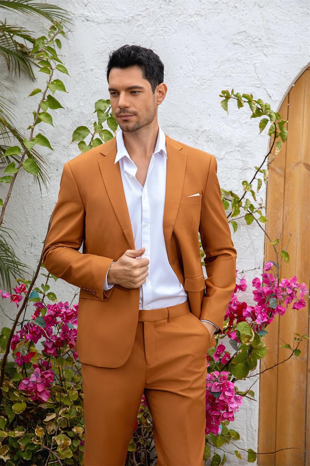 YOUTHUP Herren Sakko Slim Fit Anzugjacke für Business Hochzeit Eleganter 1 Knöpfen Blazer S Braun, S