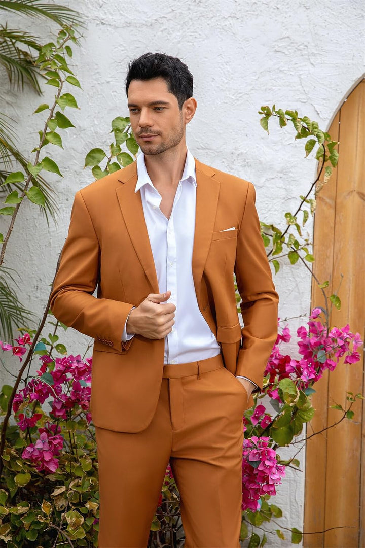 YOUTHUP Herren Sakko Slim Fit Anzugjacke für Business Hochzeit Eleganter 1 Knöpfen Blazer S Braun, S