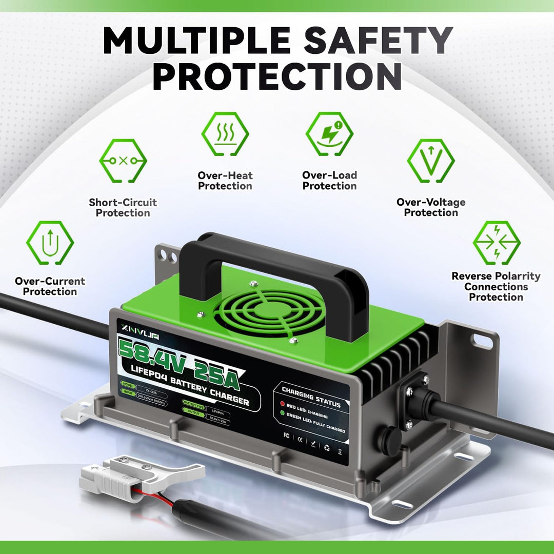 58,4V 25A LiFePO4 Ladegerät für 48V (51,2V) Lithium Eisenphosphat Batterieladegerät Schnellladung sc