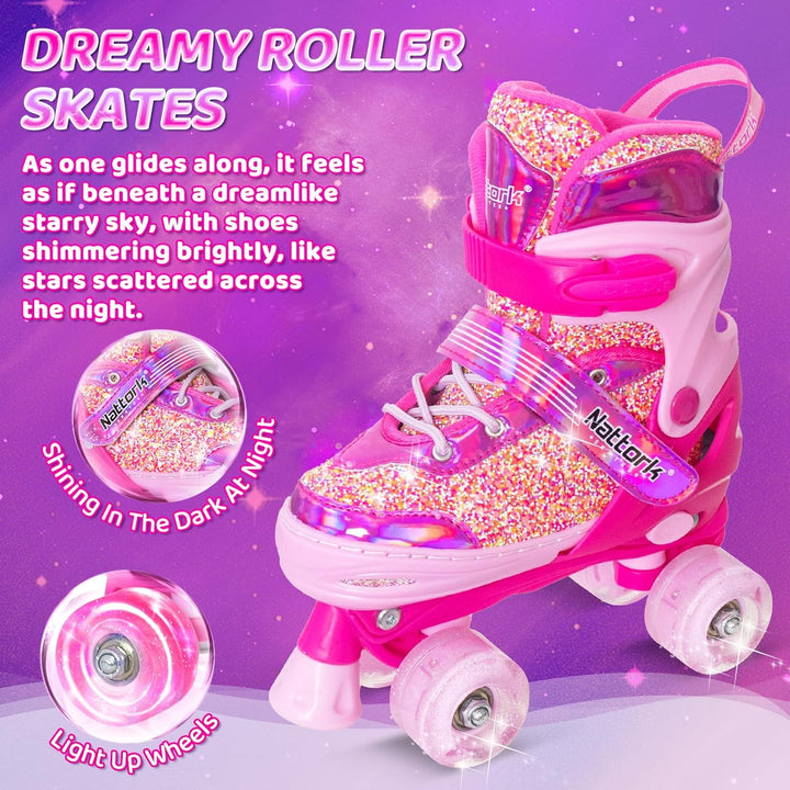 Nattork Kinder Rollschuhe, Rollschuhe Verstellbar mit 4 Grössen Einstellbare, Rollschuhe für Mädchen