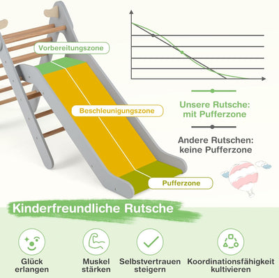 COSTWAY Kletterdreieck mit Rutsche, Klettergerüst aus Holz, Sprossendreieck zum Rutschen und Kletter