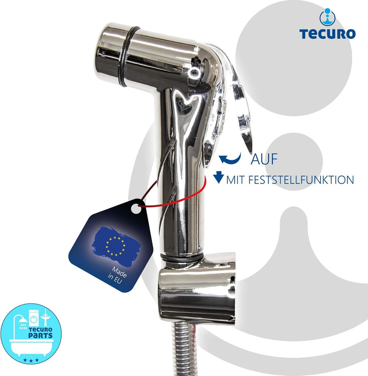 tecuro Bidet WC Handbrause Set SHATTAF, chrom, 1-strahlig, 1,20 m Schlauch und Wandhalter - T1401C,
