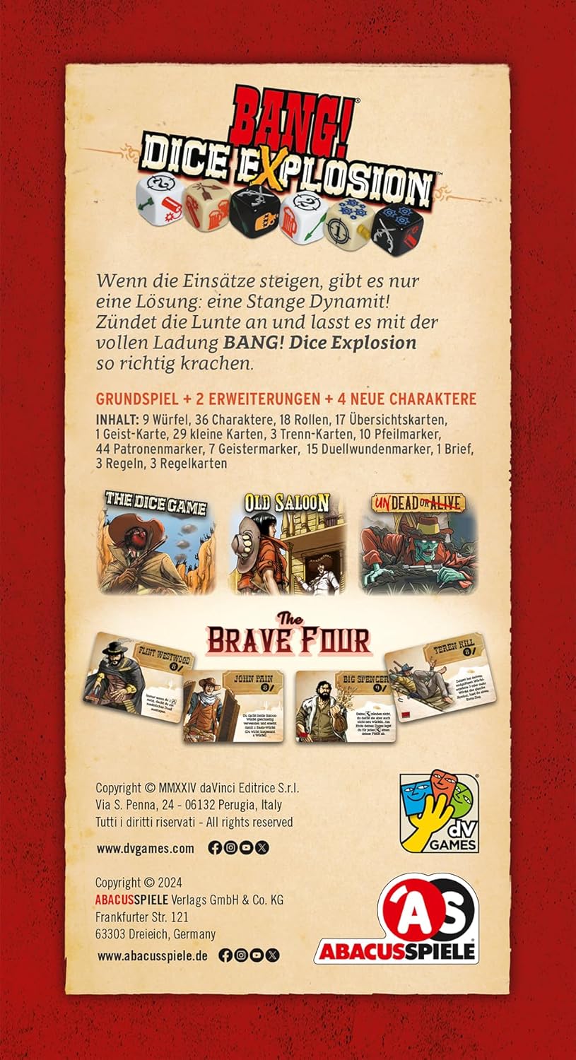 ABACUSSPIELE 36241 - BANG! Dice Explosion, Western Kartenspiel