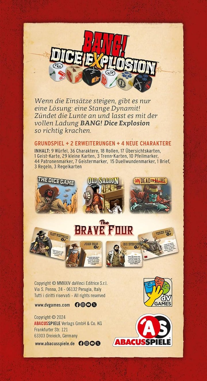 ABACUSSPIELE 36241 - BANG! Dice Explosion, Western Kartenspiel