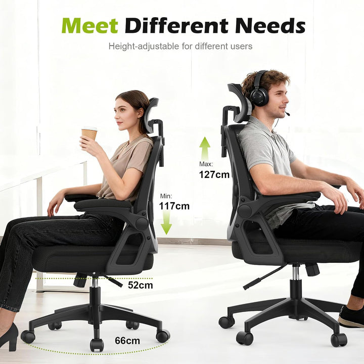 YONISEE Bürostuhl, ergonomischer Schreibtischstuhl mit gepolsterter Lendenwirbelstütze und klappbare