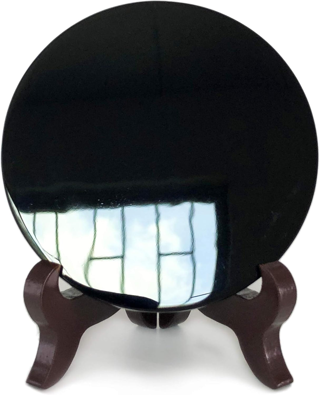 Polar Jade Schwarz Obsidian Wahrsager Spiegel (90 mm /3.5" mit Holzständer) 90 mm /3.5" with Stand,