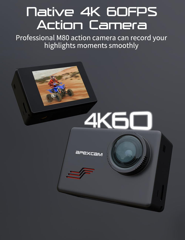 Apexcam M80 mit 64G Karte Action Cam 4K60FPS 48MP WLAN Sportskamera Unterwasserkamera 40m Wasserdich