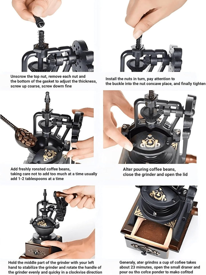 Zerodis Manuelle Kaffeemühle, Retro-Stil, Handkurbel, Holz, Keramik, Gusseisen, Mühle für Kaffeebohn