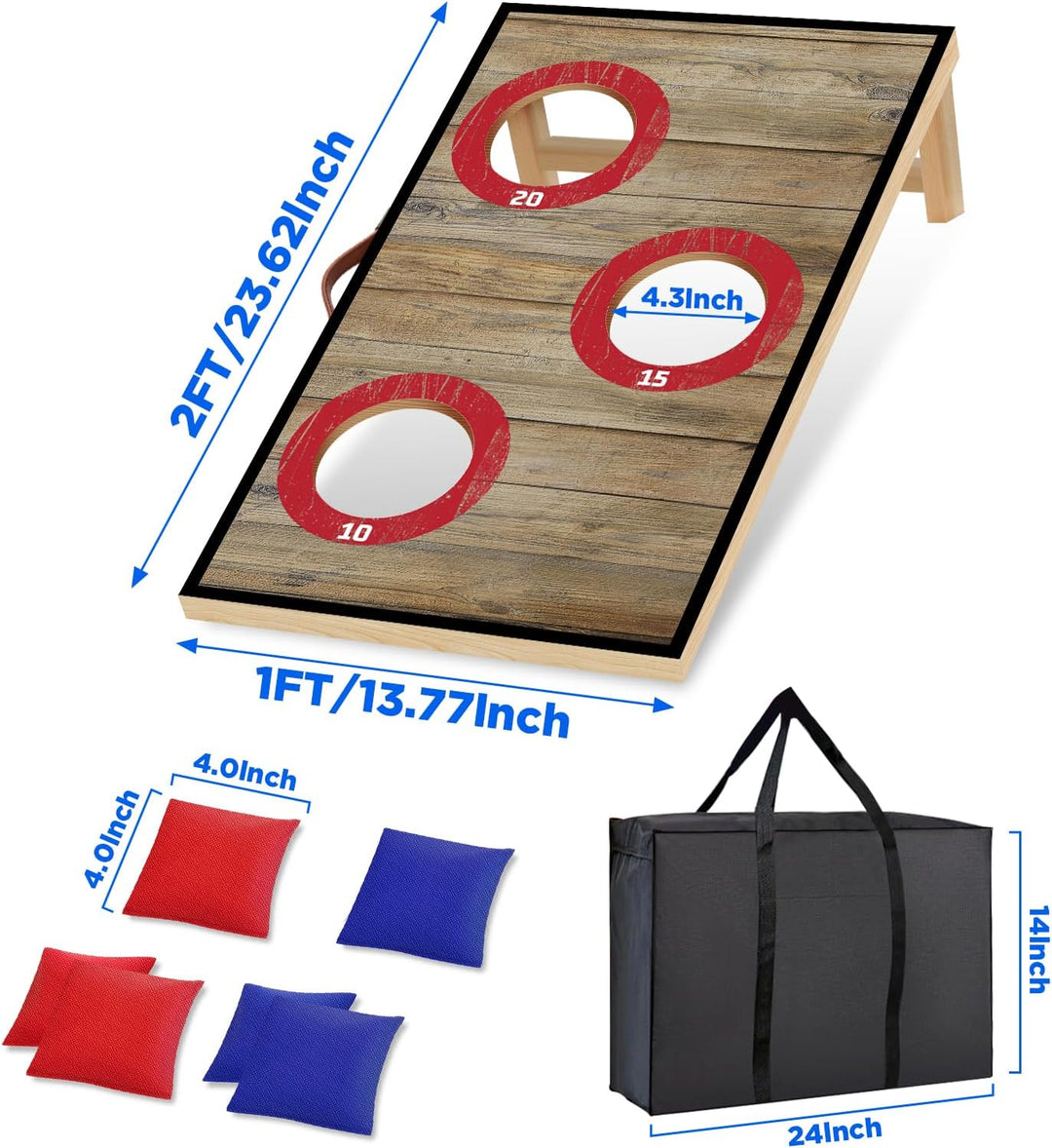 NZQXJXZ Cornhole Spiel Outdoor, 60 x 35 cm Massivholz Premium Corn Hole Boards mit 6 Cornhole Säckch