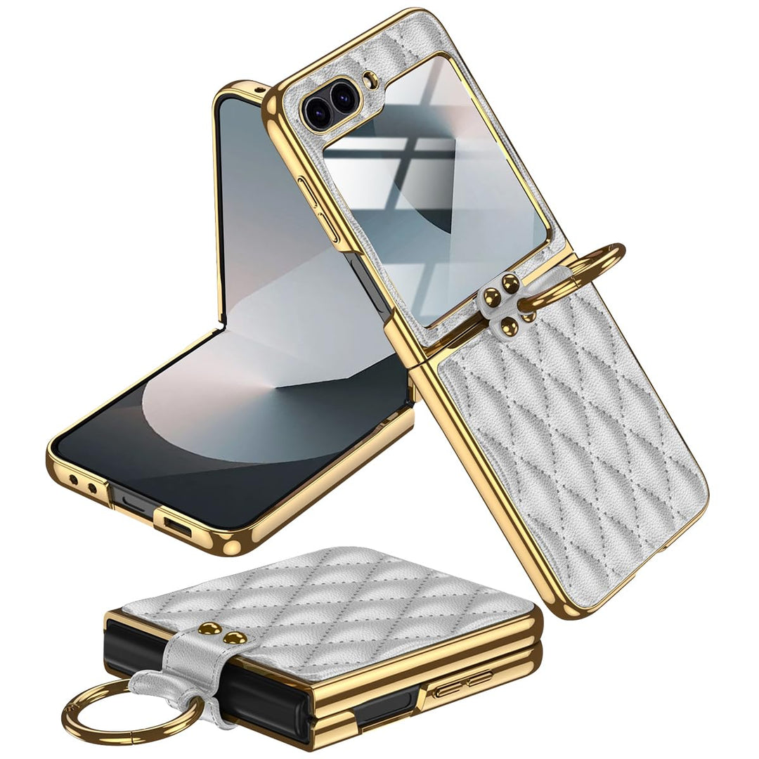 Miimall Lederhülle Kompatibel mit Samsung Galaxy Z Flip 6/Flip7 FE Hülle mit Kameraschutz+Ring Ständ