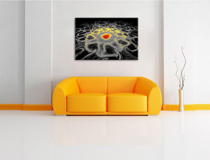 Dark leuchtendes Lava Muster schwarz/weiss Format: 100x70auf Leinwand, XXL riesige Bilder fertig ger