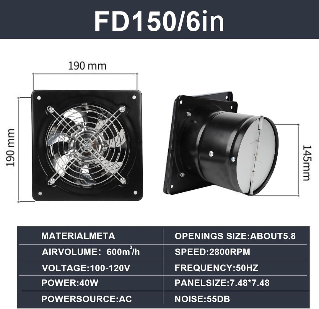 Qivine 145mm Abluftventilator 600m³/h, Badlüfter Leiser mit Rücklaufklappe Leistungsstarke, Metall W
