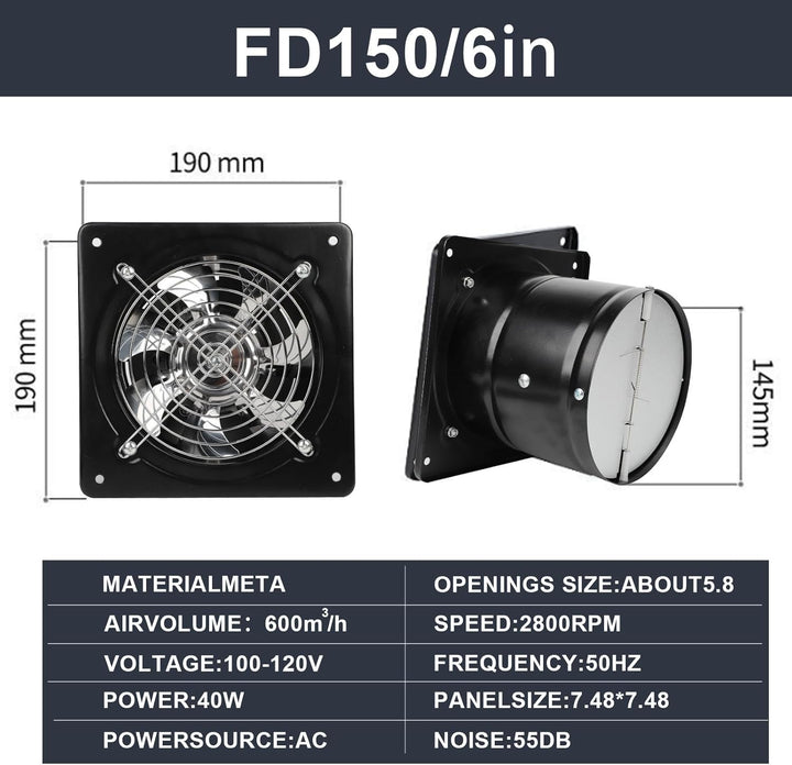 Qivine 145mm Abluftventilator 600m³/h, Badlüfter Leiser mit Rücklaufklappe Leistungsstarke, Metall W