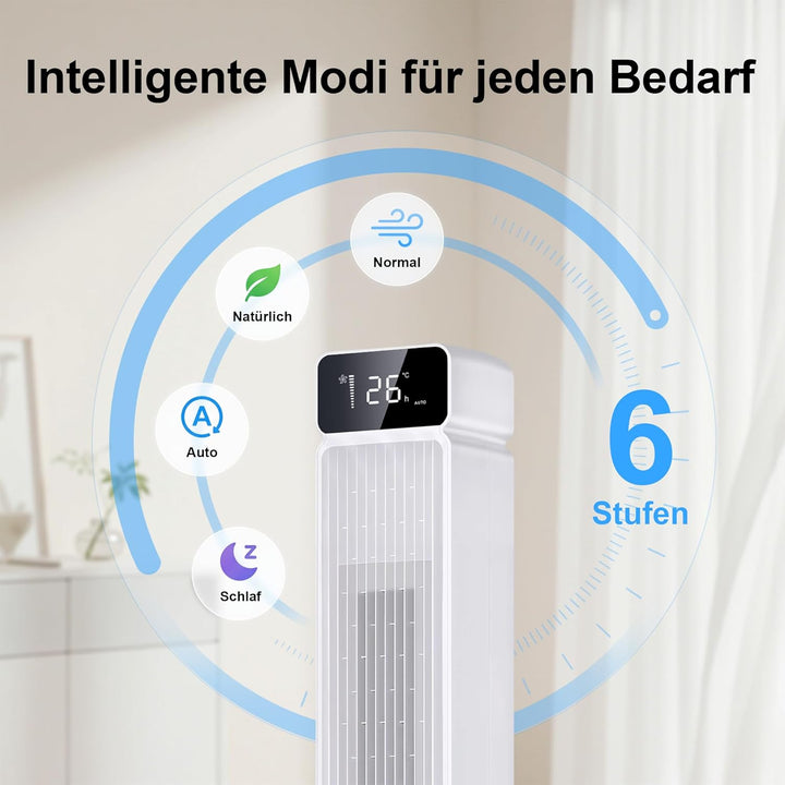 Ezify Turmventilator, 7,3 m/s Ventilator Grosser Luftdurchsatz, 30 dB Turmventilator Sehr Leise mit