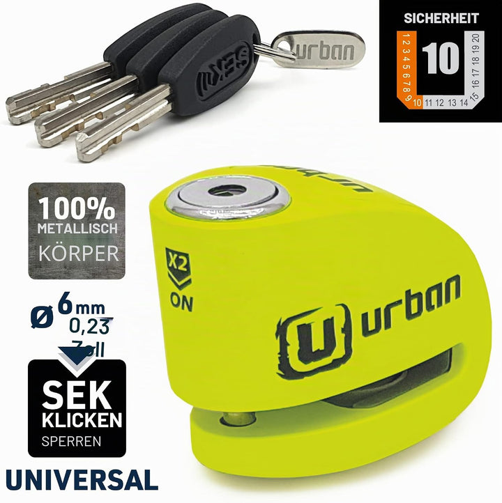 URBAN UR906X Bremsscheibenschloss Alarm 120dB ON/OFF Optionale Aktivierung, Austauschbares Modul, La