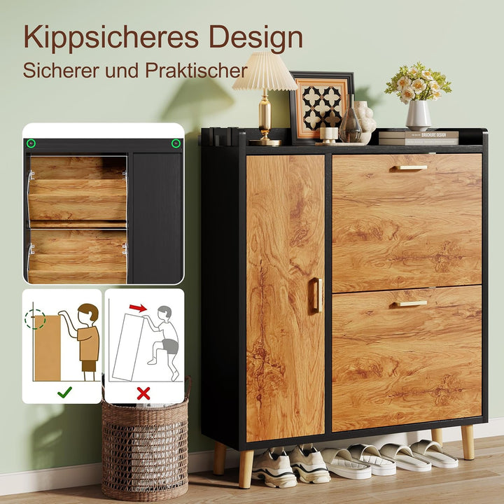Schuhschrank mit 2 Klappen Schmal Schuhschrank mit 2 Flip-Schuhregal 1 Aufbewahrungsschrank und 2 Ha
