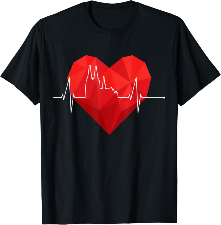 Köln Skyline Herzschlag Dom Herz Kölner Karneval Liebe Köln T-Shirt