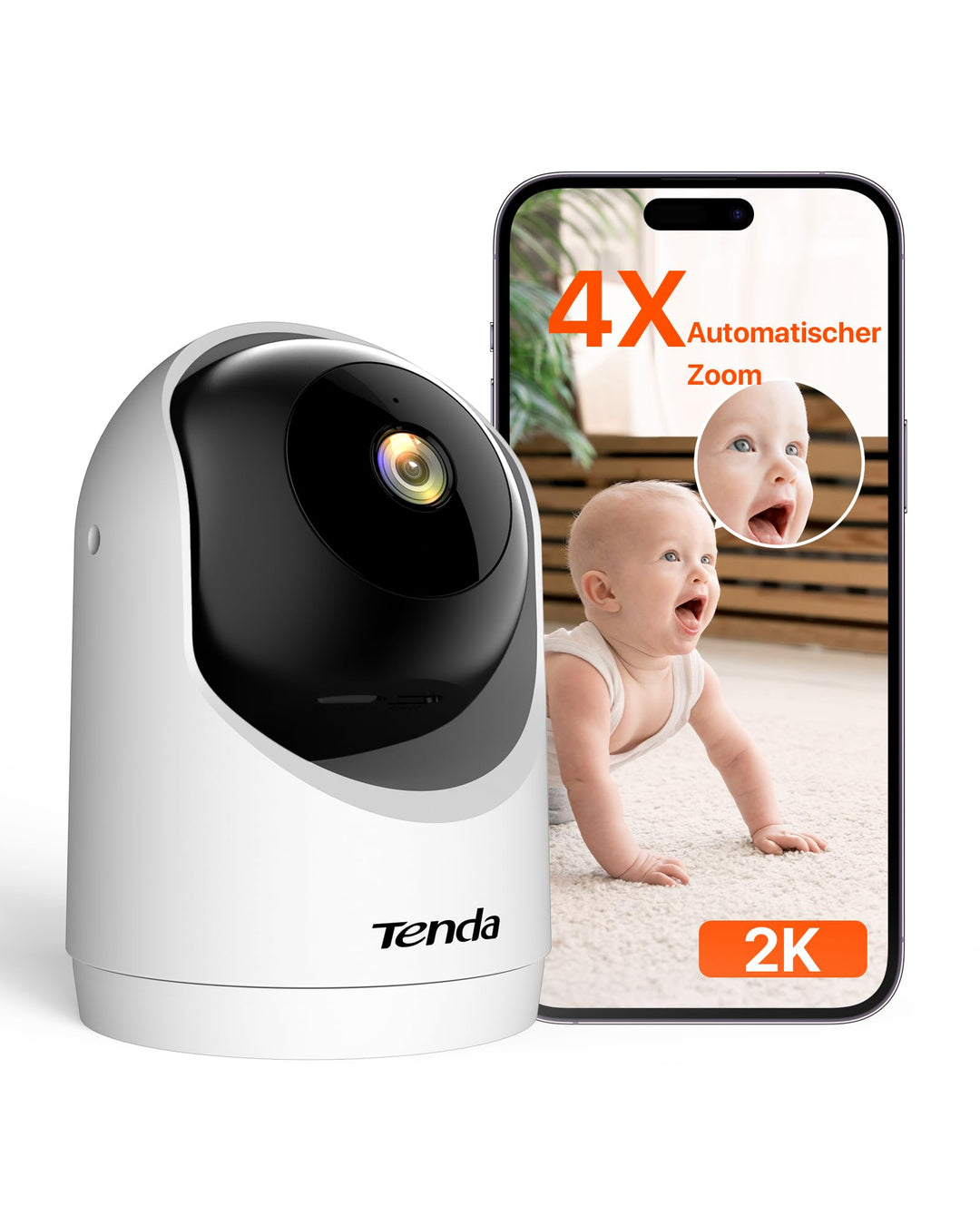 Tenda 3MP WLAN Innenkamera Überwachung, Haustierkamera mit 2-Wege-Audio, Nachtsicht 12M, Bewegungs-P