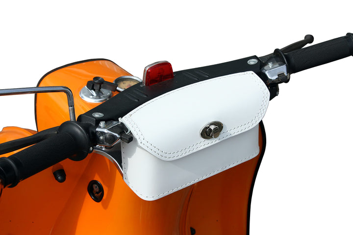 Leder Lenkertasche Tasche Packtasche Weiss passend für Simson Schwalbe KR50 KR51 KR51/1 KR51/2, Weis