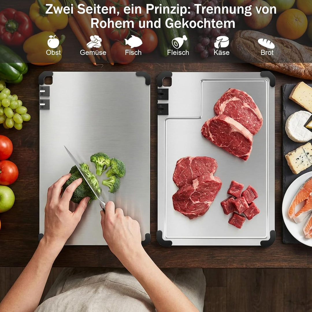 Schneidebrett Edelstahl Upgrade - Cutting Board Antibakterielles Schneidebretter mit Saftrille, Inte