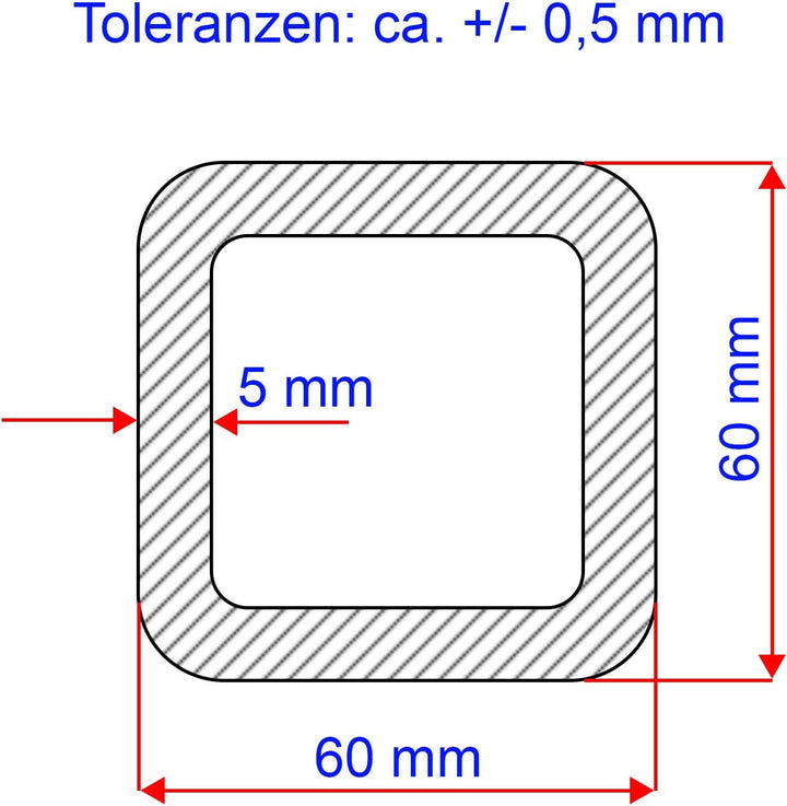Fits Metall | Stahl Vierkantrohr | S235JRH | 60x60x5 mm | Länge: 1.000 mm +/- 5 mm | St37 Quadratroh