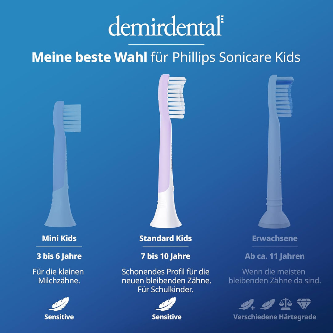 demirdental Kinder Ersatzbürsten passend für Philips Sonicare Kids, Bürstenköpfe ab 7 Jahre, entspri