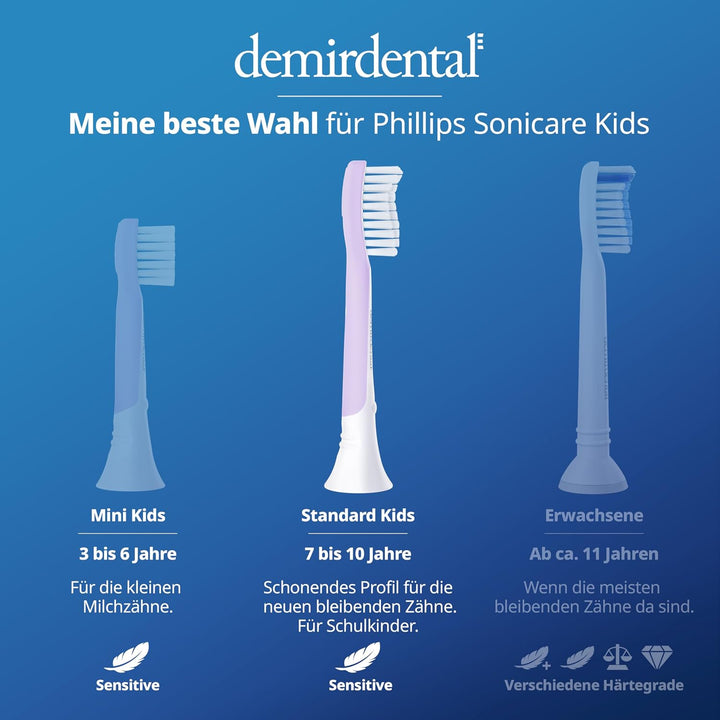 demirdental Kinder Ersatzbürsten passend für Philips Sonicare Kids, Bürstenköpfe ab 7 Jahre, entspri