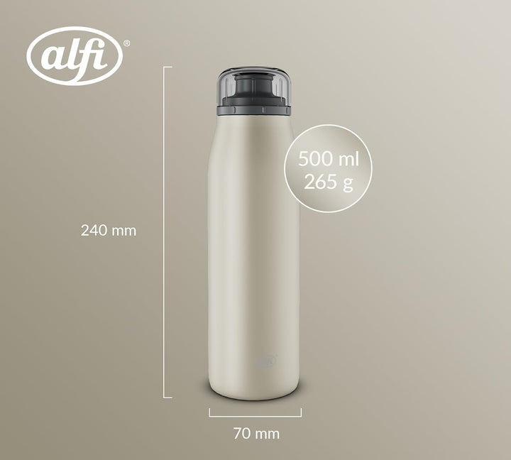 alfi ISO BOTTLE 500ml, beige, Isoliertrinkflasche aus Edelstahl, absolut dichter Drehverschluss, häl