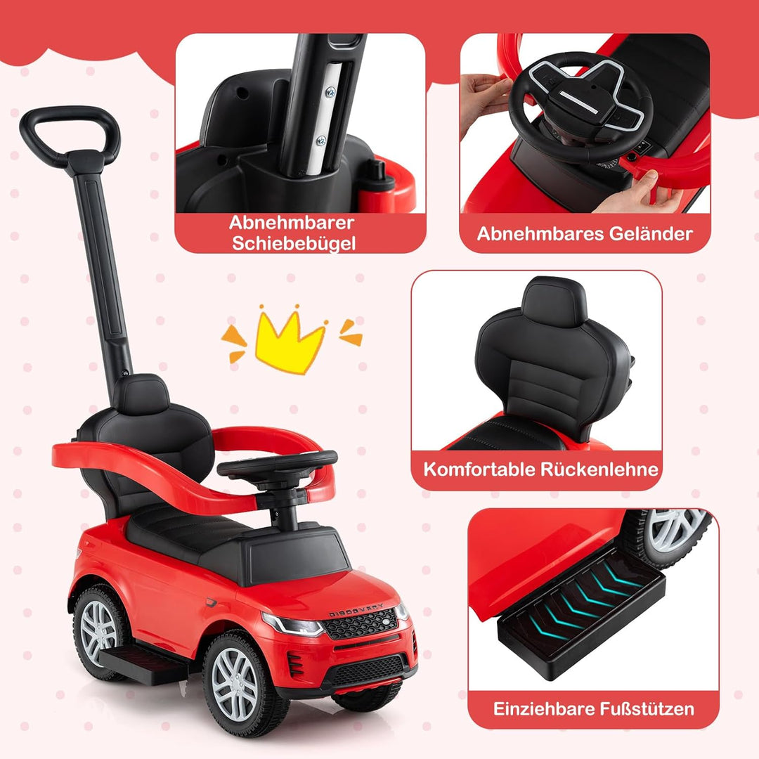 DREAMADE 3 in 1 Kinder Rutschauto, Schiebeauto mit abnehmbare Schiebestange, Kinderfahrzeug mit einz